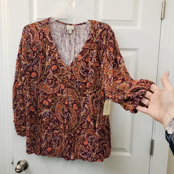 Soft, Slinky, pull over, purple, orange, paisley print tunic blouse 3X, NWT - Picture 4 of 14